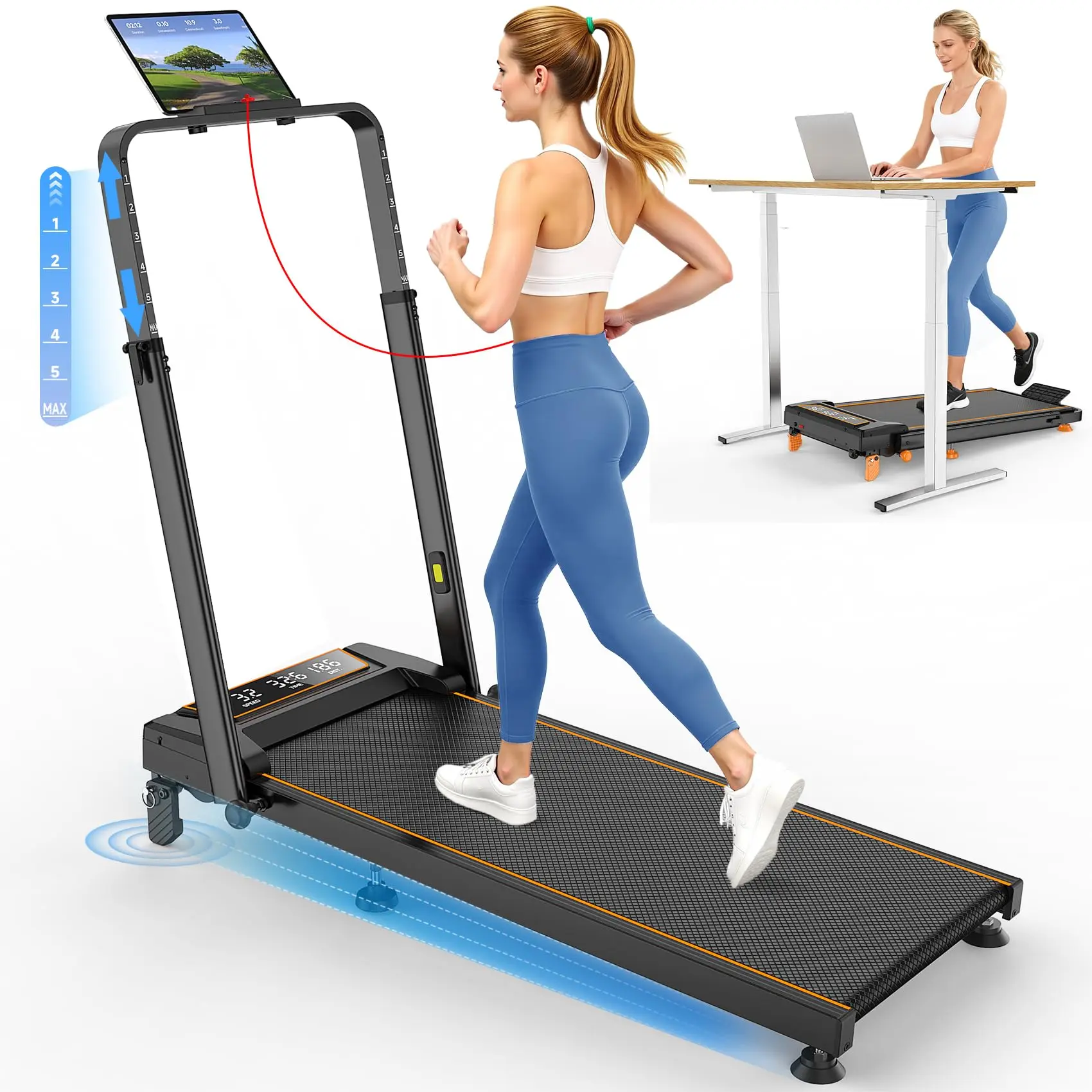 Trisomy 4-in-1 Foldable Treadmill with 12% Incline & Adjustable Handlebar, 3.5HP Under Desk Walking Pad for Home Gym, 350lbs Heavy Duty HSM-T12C1