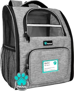 Petami Dog Backpack Carrier for Small Large Cat, Pet, Puppy, Ventilated Pet Hiking Backpack Travel Bag, Airline Approved Cat Backpack Carrier, Camping Biking Dog Bag up to 18Lbs Pet, Grey PetAmi