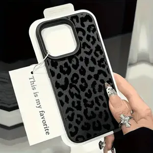 A Black Leopard Print Trendy Fashionable Anti-drop Wear-resistant Leather Texture Phone Case, Suitable for iPhone 17 Air/16 Plus/15 Pro Max/14 Pro/13/12/11/XS Max/X Phone Case, Ideal Gift for Family, Friends, Lovers, Girlfriends DKPW11