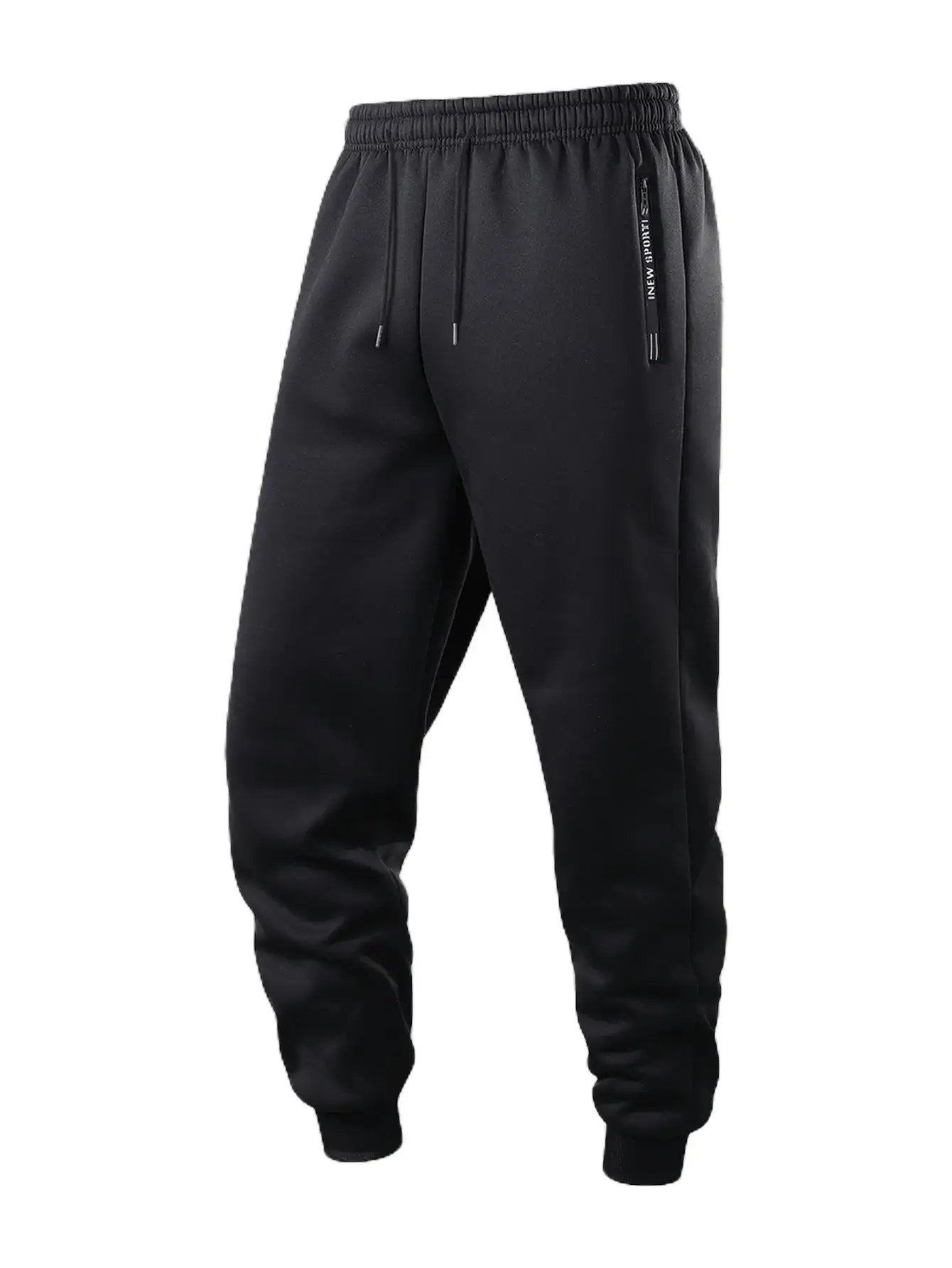 Urban Commuter One Size Cuffed Sweatpants with Drawstring Waist & Side Zipper Fleece Lining Windproof & Breathable for Fitness Training & Office Wear