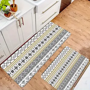 2-Piece Boho Kitchen Rugs Set, Non-Slip Absorbent Kitchen Floor Mats, Machine Washable Low Pile Geometric Kitchen Runner Mats for Kitchen, Sink, Laundry Room, Entryway
