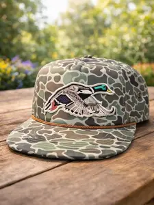 Mallard duck patch on a Jungle Camo Rope brim SnapBack Hat, Camouflage Pattern Embroidered Mallard Duck Hunting Snapbacks, Gift For Hunters