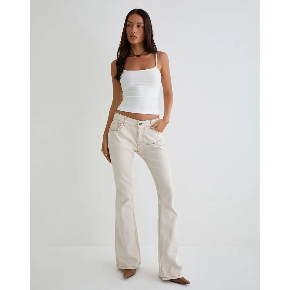 Rigid Low Rise Flare Jeans in Off White