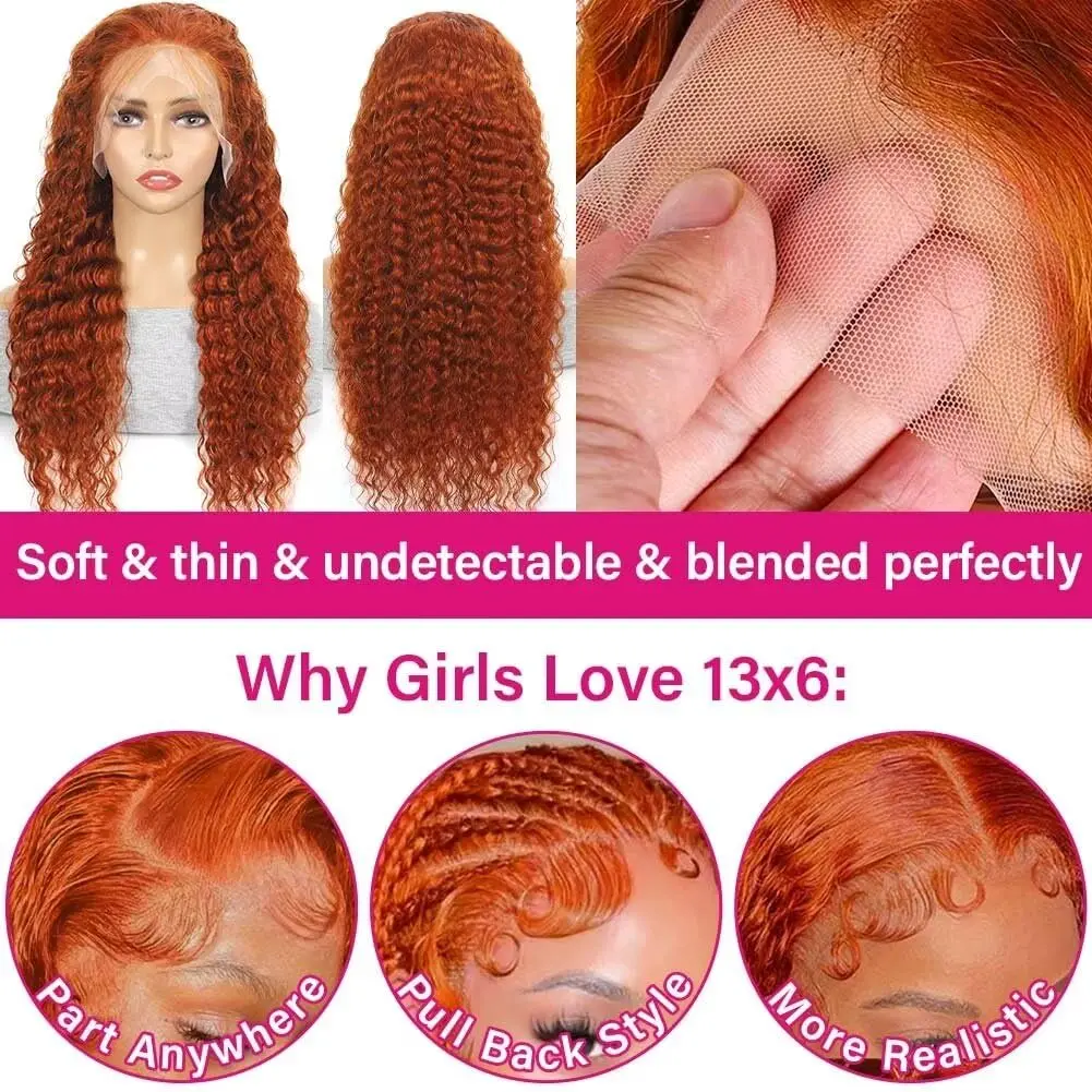 30 Inch 13x6 Orange Ginger Wig Human Hair 13x6 HD Deep Wave  display picture 2