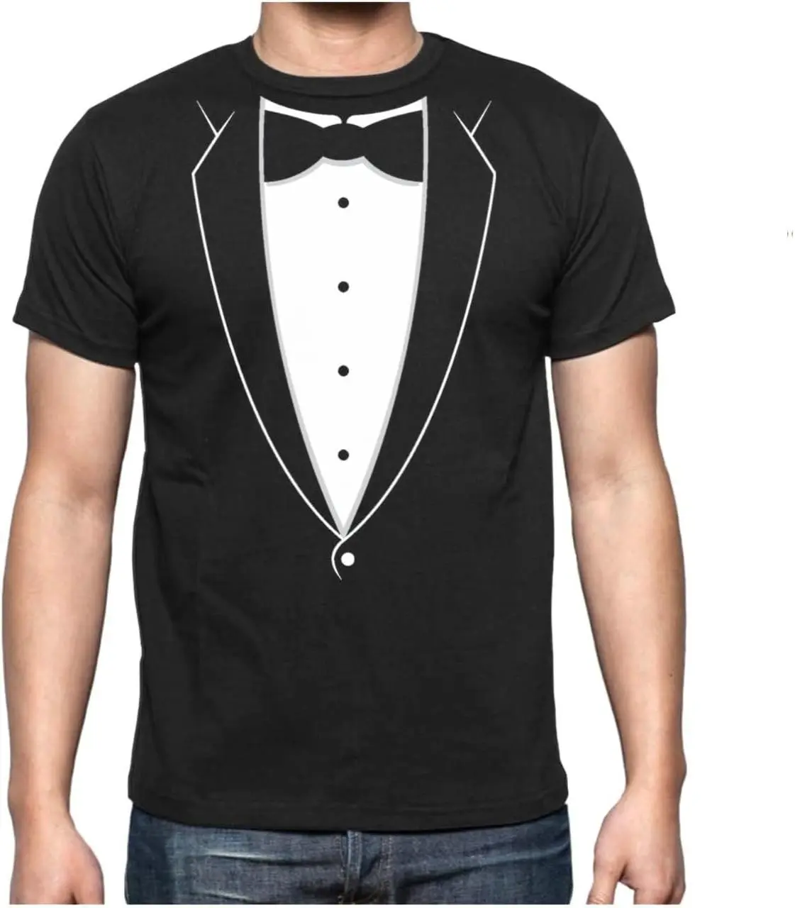 Tstars Printed Tuxedo Shirts for Men Suit with Bow Tie Funny Wedding Bachelor Party Halloween Costume Mens Tux Shirt