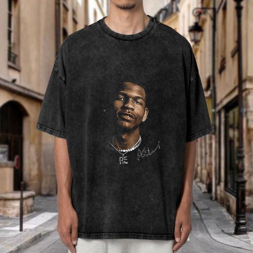Anthony Edwards oversized bold print T-shirt, retro basketball street style for men and women, 100% cotton crew neck short sleeve, trendy streetwear top optimized for platform search