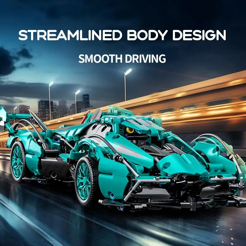 Premium 1:14 Black Gold V12 Sports Car Building Set - Static Racing Car Model Kit, MOC Assembly Bricks, STEM Educational Toy Gift for Adults Teens Boys