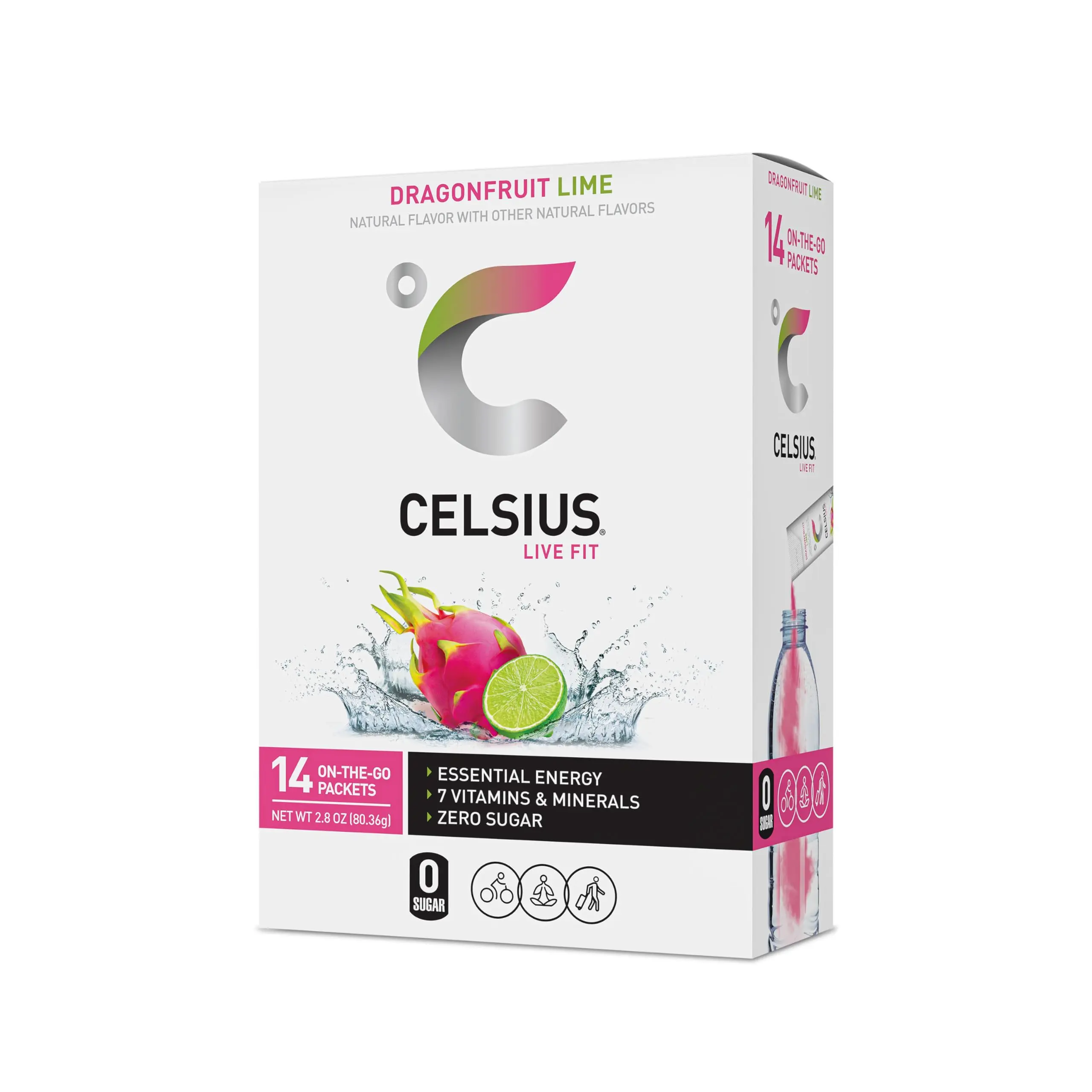 On-the-Go Powder Sticks Dragonfruit Lime, Essential Energy 2.8 Oz (14 Sticks per Pack)