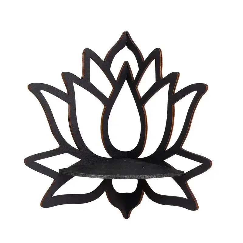Floating Wooden Lotus Shape Display Shelf, Wall Corner Crystal Stone Storage Rack, Plant Holder for Home Decoration, Decorating & Organizing, Wall Mount Design