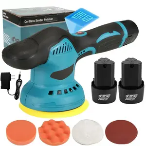 Wireless car polisher, 6inch mini polisher set, 8-speed variable-speed orbital polisher, suitable for fine polishing, polishing, and scratch removal on cars and boats, comes with 2 12V rechargeable batteries