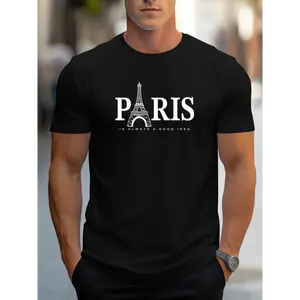 Men's Casual Combed Cotton Shortsleeve Tshirt - Menswear Top, Boxy Unisex Fit, Round Neck, Tropical Digital Sublimation Paris Graph Print, Soft Fabric, Streetwear Outfits, Father's Dad Gifts, COD Available, Ruccas Skena Overall Decking Stamps
