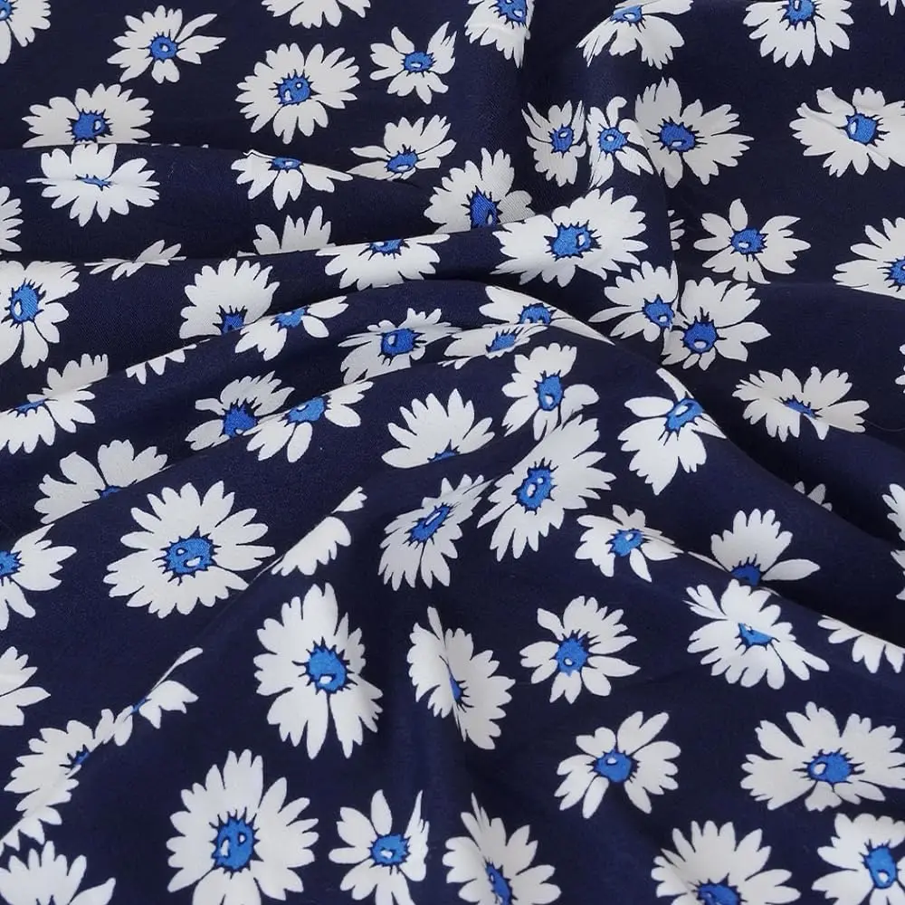 Lightweight Artificial Silk Viscose Fabric, No Stretch Floral Print Material, Ideal for Clothing, Accessories, Bags & Home Decor