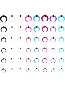 48Pcs Acrylic Septum Stretching Kit 14G 12G 10G 8G 6G 4G Septum Ring C Shape Buffalo Pincher Septum Gauge Kit Piercing Jewelry With Black O-Rings For Stretching Pierced Nose Ear Cartilage Nose Piercings Kit