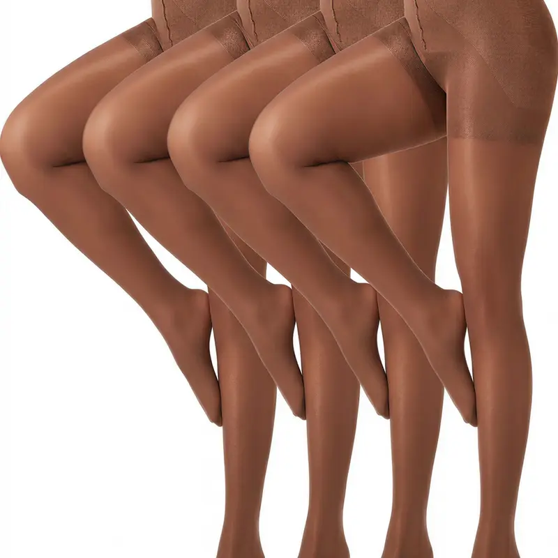 40D Nylon Spandex Control Top Pantyhose – Run Resistant, Light Support, High Waist (4 Pair Pack) Casual Outfit Womenswear Brown Casual Wear Essential Fashion Formal