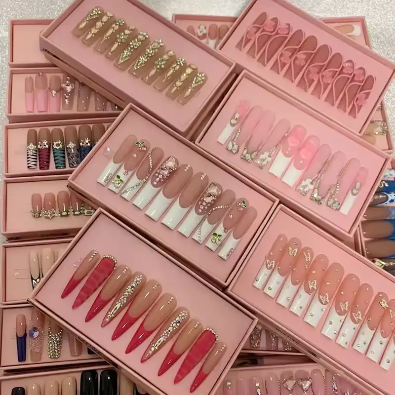 French Tip Press On Nails Long Coffin False Nails Press On Acrylic Glue On Nails Full Cover False Nails Wearable Fake Nails Set