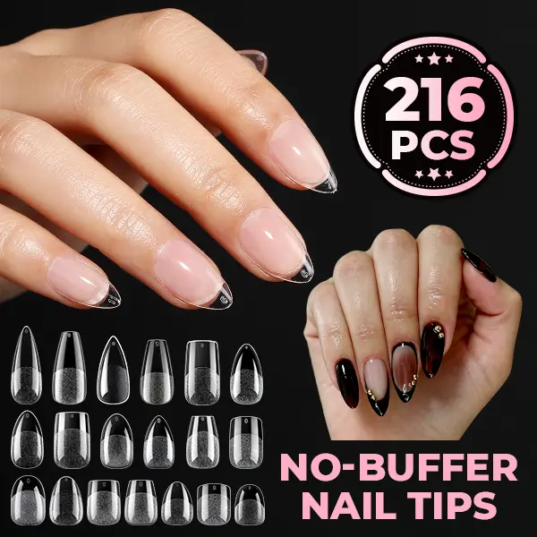 UNA GELLA 216PCS Soft Gel Full Cover Nail Tips 12 Sizes, Pre-Etched Pre-Build Fake Acrylic Nails Short & Long Almond, Square, Coffin, Stiletto Round, Fit Flat & C-Curve Nail Beds, Soak Off DIY Salon TikTok Manicure Nail Extensions Nailcare