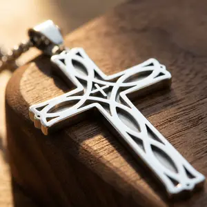 Sunselle Celtic Cross Necklace for Men Women, Premium Stainless Steel Norse Viking Cross Pendant, Irish Trinity Knot Protection Amulet, Religious Spiritual Jewelry Gift, 24 Inch Chain