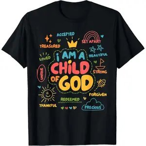 Christian Retro Faith T-Shirt "I am a Child of God" – Jesus Inspired Vintage Graphic Casual Tee Religious Streetwear for Men Women Perfect Inspirational Gift for Family Church Friends