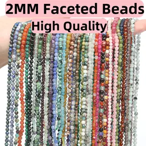 2MM High Quality Varied Kinds Natural Faceted Crystal Gemstone Loose Beads Tiny  Faceted Beads Semi-Precious Stone Jasper Small Loose Beads DIY Jewelry Making Design Handmade For Bracelet Necklace 15.5inch