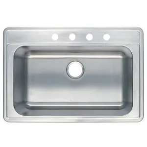 Gourmetier Studio Rectangle Self-Rimming Single Bowl Kitchen Sink, Brushed Nickel Finish, 4 Pre-Drilled Faucet Holes, Durable Construction