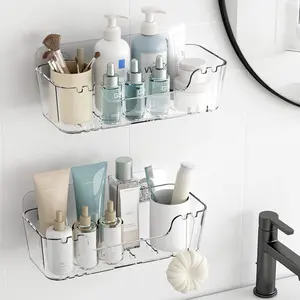 2Pcs Acrylic Shower Caddy, Wall Mounted Adhesive Shelves with Lip, No Drilling Shower Organizer Clear Shelf for Bathroom Toilet Kitchen Storage (small) 9.25x 3.35 x 3.15inch - Home Improvement.