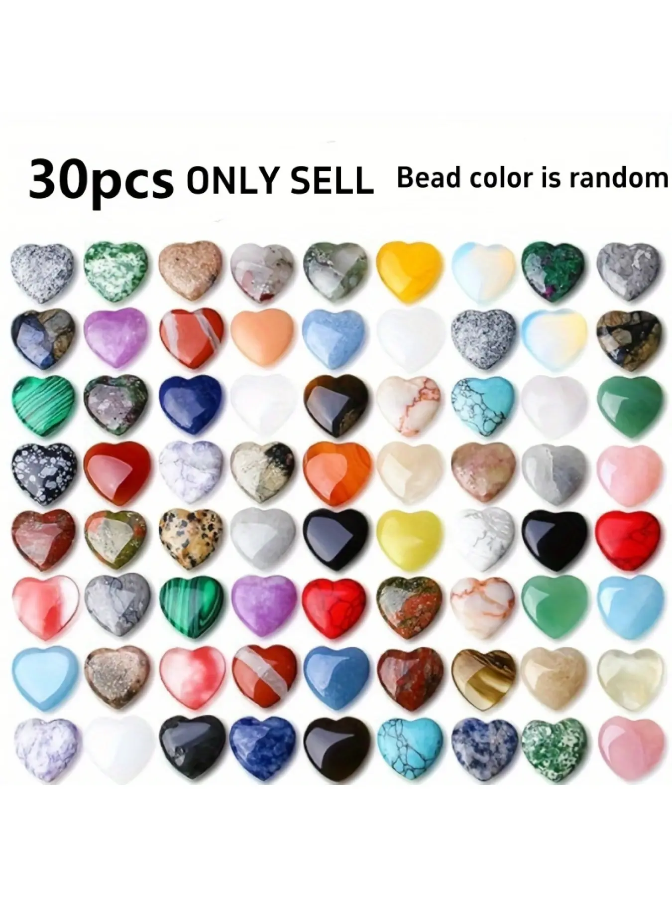 30Pcs Mixed Natural Synthetic Crystal Heart Beads 2Cm Jewelry Making Supplies Love Charms DIY Pendants for DIY Craft Necklace Bracelet Decoration