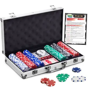 Gamie Poker Set in Aluminum Case, Casino Poker chip Kit with 300 Chips, 2 Decks of Playing Cards, 5 Dice, and 1 Deluxe Case, Fun Game Night Supplies, Best Poker Gifts for Teens and Adults