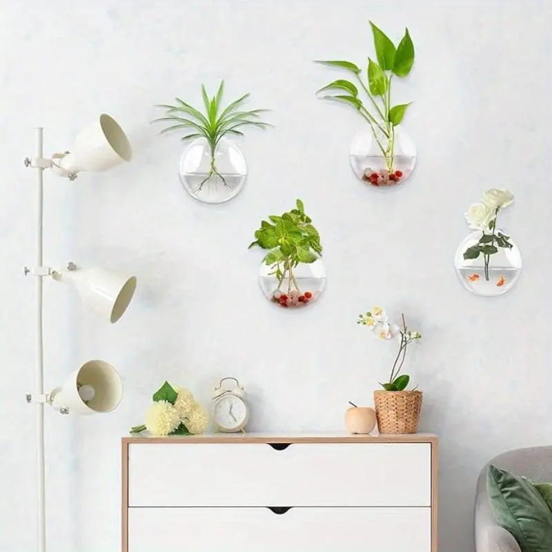 Transparent Glass Vase Wall Hanging Hydroponic Terrarium Fish Tanks Potted Plant Flower Pot Hanging Planters Decorative Garden Planter Dia 8cm/10cm/12cm