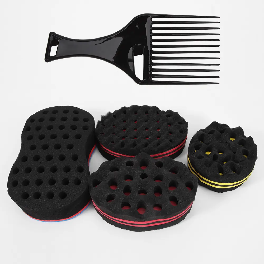 5pcs Big Holes Magic Sponge Brush for Wave, Coils, and Afro Hair - Hair Care Tool for Men and Women, Hair Brushes, Styling Tool Set