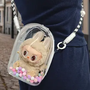 Transparent Plush Doll Bag 20cm, Large Capacity Crossbody Bag, Trendy Design, Perfect for Carrying Dolls and Outdoor Use, Cross Body Bags
