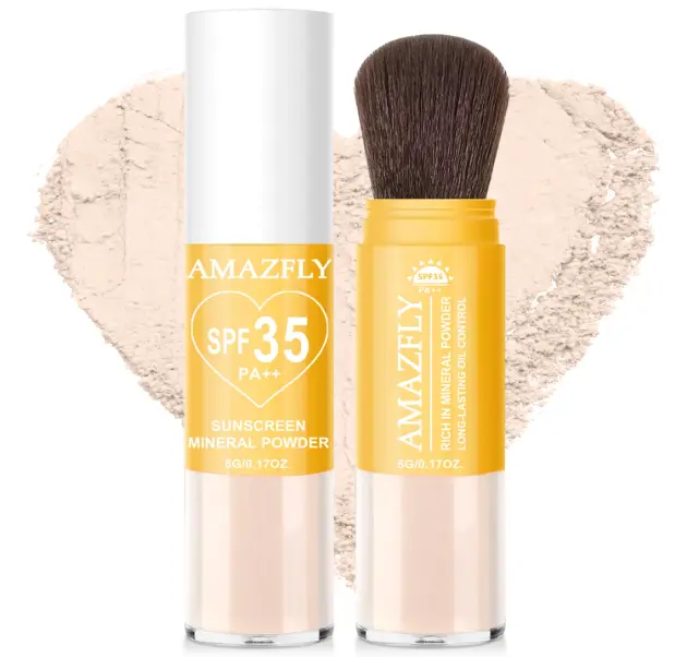 Mineral Sunscreen Setting Powder, SPF 35 Brush Sunscreen Powder for Face & Scalp, Long Lasting Lightweight Breathable, Oil Control Natural Matte Finish for All Skin Type (Translucent)