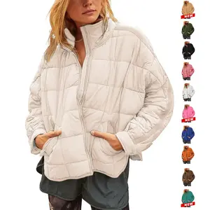 Tanming Women's Lightweight Quilted Puffer Jacket Long Sleeve Full Zip Casual Padded Coat  with Side Pockets Spring