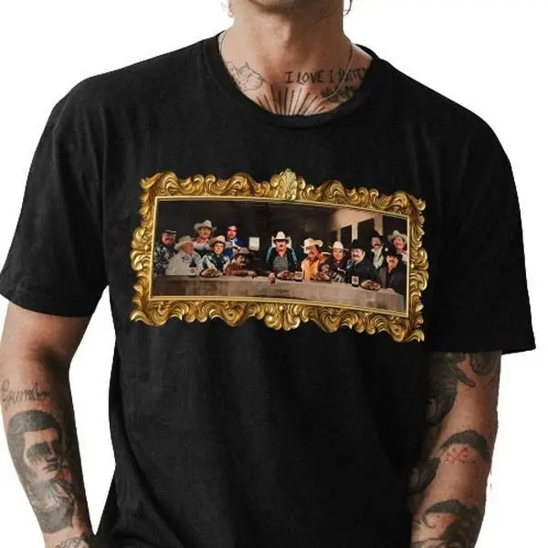 Norteños Ultima Cena Graphic T-Shirt, Unisex Fitted Short Sleeve Streetwear Top, White & Black Cotton Women's Tee