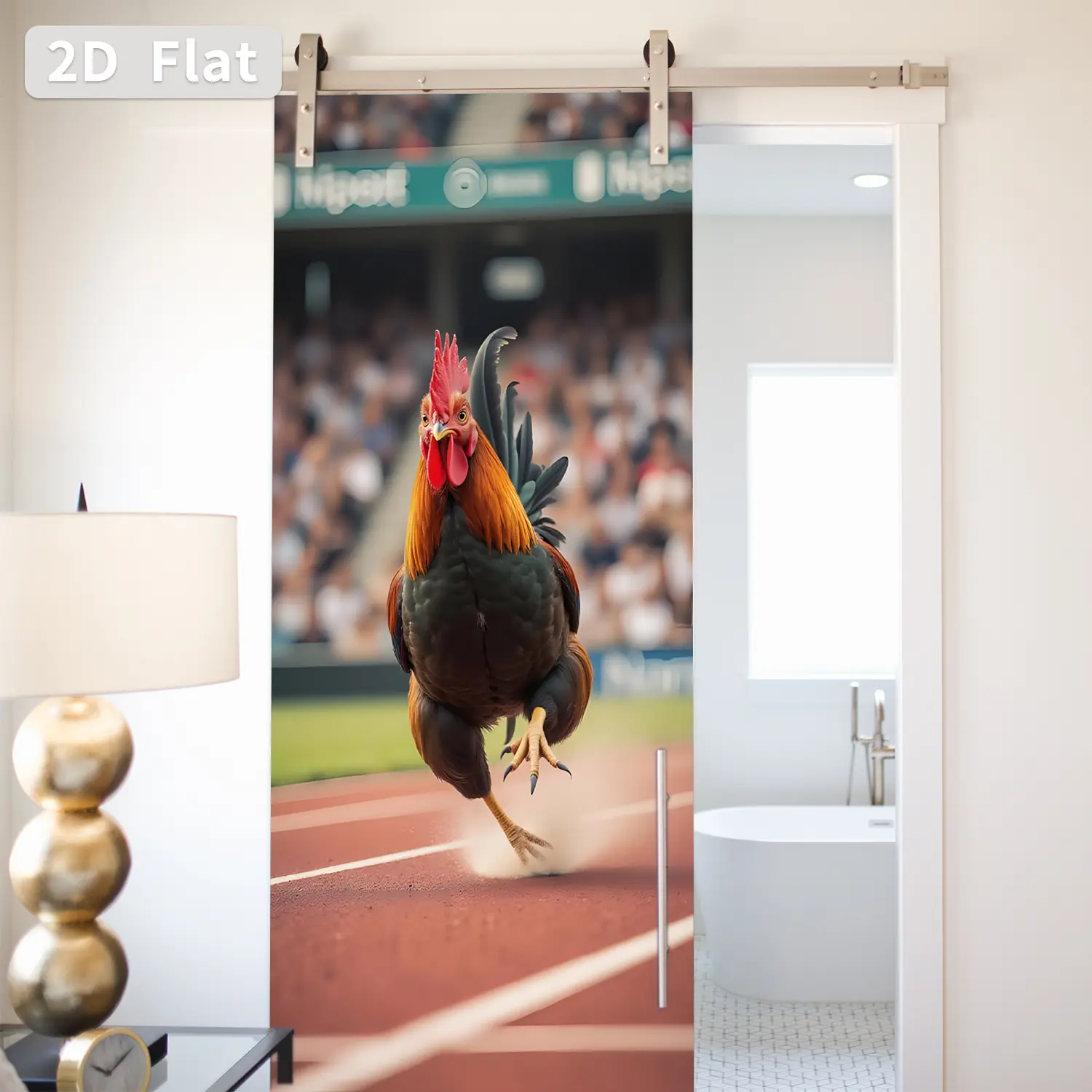 Autumn Home Decor Running Rooster Door Sticker, Removable Self-Adhesive PVC Wall Decal, Fun Art Wallpaper for Office & Home Decoration