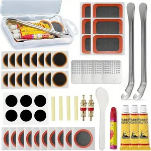 56 Piece Bicycle Tire Repair Kit, Self-Adhesive Puncture Repair Set, Multi-Functional Bike Tool with Vulcanizing Patch, Road Bike Use