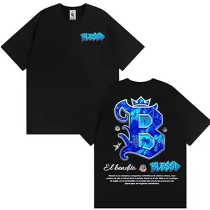 Rapper Blessd El Bendito Logo Graphic T Shirts Men's Clothing Harajuku Retro Short Sleeve T-shirt Summer Tops Streetwear T Shirt