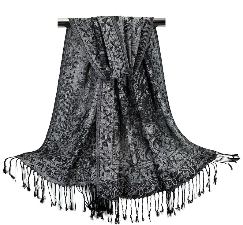 Black Floral Pashmina Scarf for Women - Festival Pashmina Shawls & Wraps Rave Accessories Best Gift for Friends