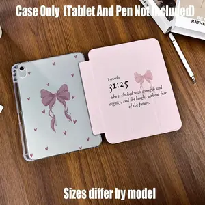 iPad Protective Case, Hard Shell, Transparent Anti-Drop, Pen Slot, Full Coverage, Bow Print, Compatible with iPad 10.2/10.9/11 Inch