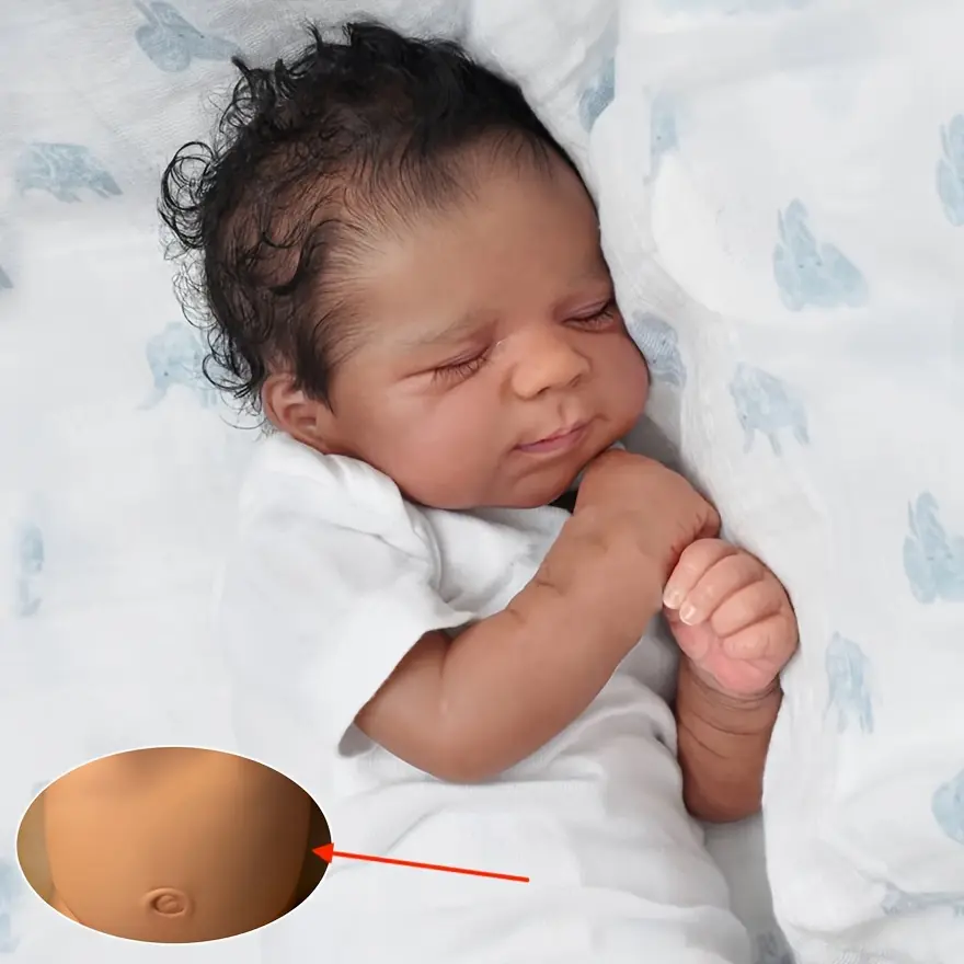 19inch Full Body Soft Vinyl Asleep Reborn Baby Doll 48cm Alive Newborn Bebe Bath Toy with Black Skin Doll Lovely Kids Birthday Gift for 3+ Kids.(Some Parts Random, Including Pacifier, Bottle, Diaper And Clothes Set), Lifelike Newborn Reborn Dolls Gifts