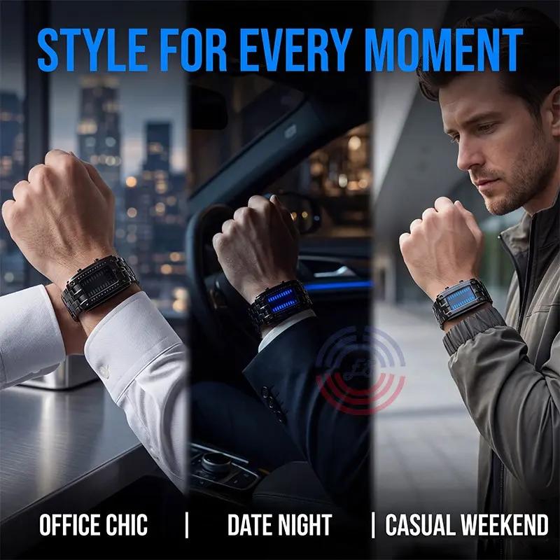 Binary LED Digital Watch – Sleek Modern Design with Unique Binary Time Display, Water-Resistant Alloy Wristwatch for MenBinary Watch, LED Digital Watch, Modern Men's Watch, Minimalist Design, Water-Resistant Watch, Alloy Strap Watch, Unique Timepiece,