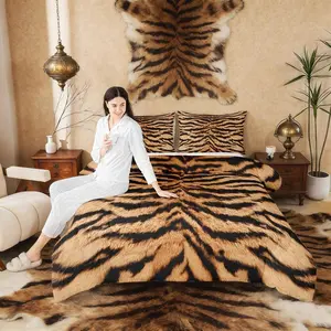 Feelyou Queen Size 3D Tiger Skin Comforter Set - Wild Africa Animal Bedding with Abstract Black-Brown Stripes, Textile Linen for Bedroom & Guest Room, Ideal Decor for Children