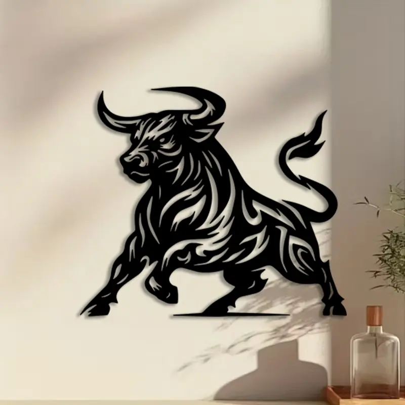 1pc Bull Metal Hanging Wall Art, Bull Statue Mural, Perfect for Living Room Wall, Patio Wall, Gallery Wall, Christmas Decor, Ideal Gift for Farmhouse Lovers, Weather-Resistant Metal
