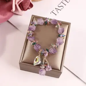 Amethyst Lavender Irregular Crystal Chip Bracelet for Women Stretch Bracelet Adjustable