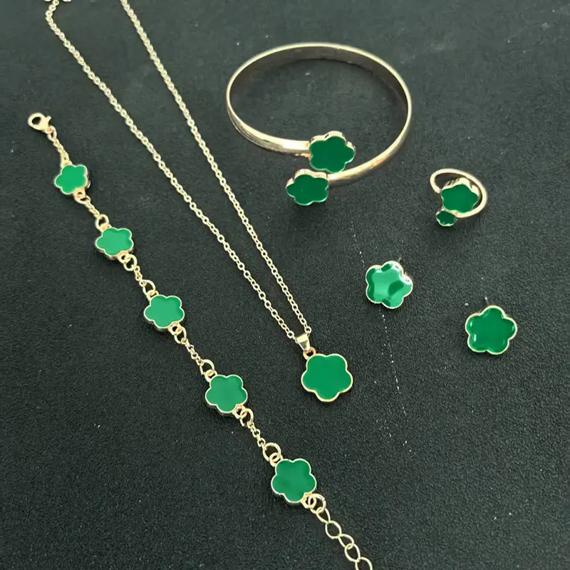 Rose gold green five flower set