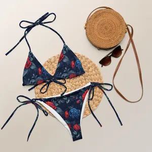 Blue Rose Triangle String bikini - Thong  Bikini  - Birthday Gift Ideas - Womens Bathing Suits - Plus Size Bikini  - Retirement Gifts For Mom - Comfy Underwear - Womenwear, Stretchy Panties