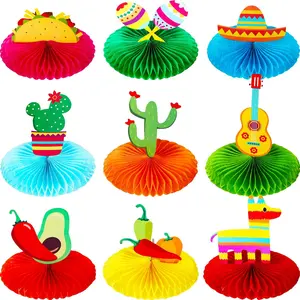 9 Pieces Fiesta Mexican Party Table Decorations Fiesta Honeycomb Mexican Table Centerpieces 8" Cinco De Mayo Party Table Decorations