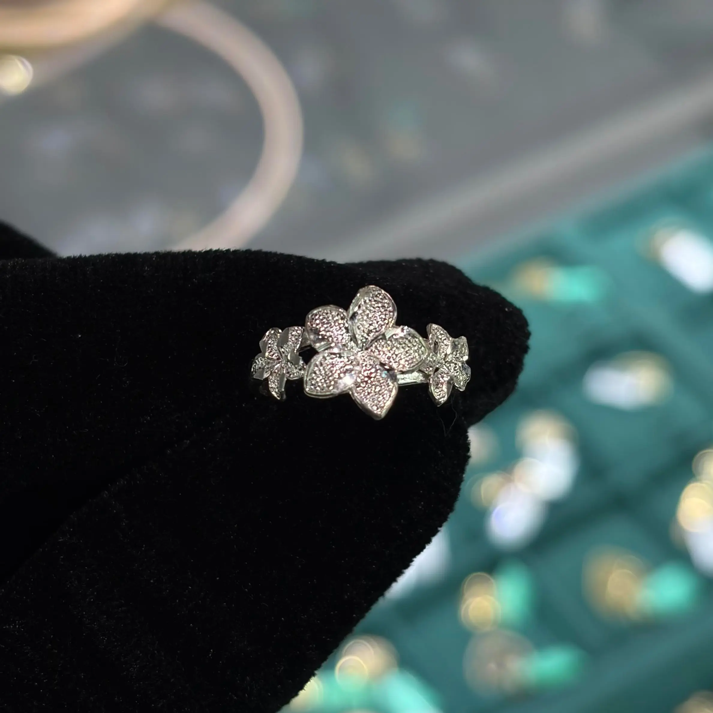 925 Silver Tri Hibiscus S ring