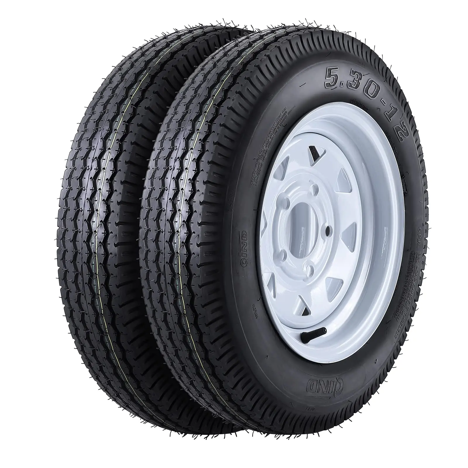 Garvee Upgraded 5.30-12 Trailer Tire, 5.30-12 Trailer Tire 5 Lug 2 Pack, Load Range C, 6PR, Set of 2