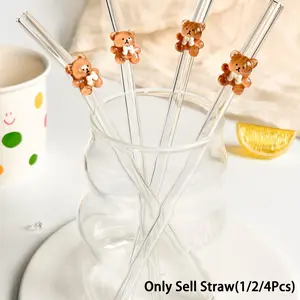Cute Bear-Shaped Reusable Glass Straw, Clear & Bendable Design, Ideal for Cold Beverages, Perfect Gift for Girls, Durable Drinkware, Home Bar Accessories