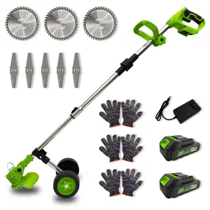 21V Cordless Weed Wacker with 2 Batteries & Wheels, 3-in-1 Electric Grass Trimmer & Brush Cutter, Adjustable Pole Weed Eater with Multi-Blades for Lawn Care fathersdaygift